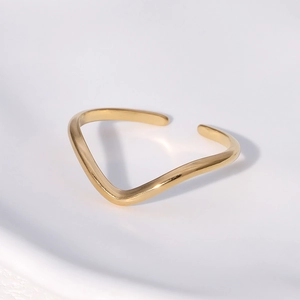 Minimalist Wave V-Shape Open Ring Stainless Steel Adjustable Geometric Band Jewelry For Women High End Temperament