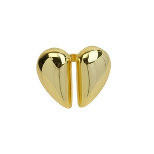 Eleganter polierter Herzring aus goldenem Messing für Damen mit geteiltem Design