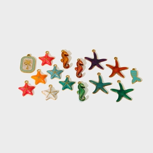 Enameled starfish and seahorse stainless steel charms in assorted colors and shapes