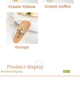 Detailed embroidery flower hair clips in orange, yellow, and coffee brown colors