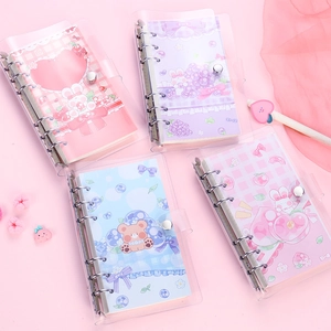 Cute transparent loose-leaf notebook set with cartoon illustrations and metal rings