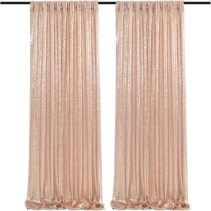Elegant rose gold sequin tablecloth for weddings, featuring a long rectangular polyester drape