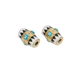 Golden stainless steel hexagon beads with enamel evil eye pattern for DIY jewelry making