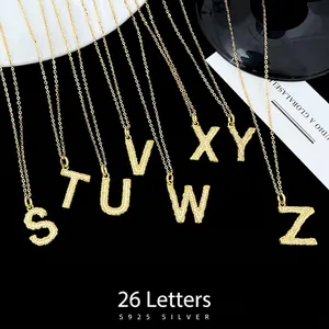 925 Sterling Silver Gold Plated Initial Letter Pendant Necklace With Cubic Zirconia Nordic Hip Hop Style For Women