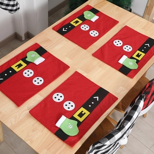 Set of 4 Christmas Santa suit placemats featuring red felt and belt detail for table decor