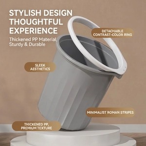 Minimalist grey large capacity trash can with roman stripes and detachable white ring
