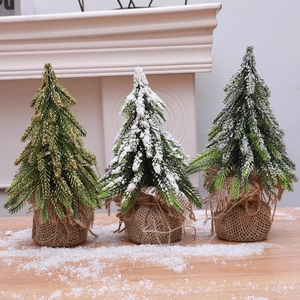 Mini Christmas Tree Artificial Flocking Desktop Decoration PE Frosted Snow Trees With Burlap Base Tabletop Scene Layout