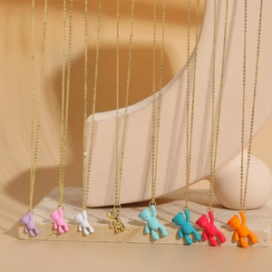 Colorful Bear Pendant Necklace Copper 14K Gold Plated Enamel Cartoon Animal Minimalist Ins Style Jewelry For Women Girls