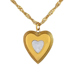 Minimalist gold titanium steel necklace with a heart shell pendant on a twisted chain