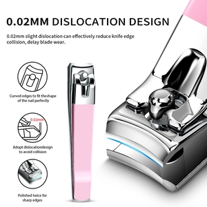 Pink stainless steel cuticle nipper with 0.02mm offset blades and curved edge design