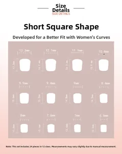 Guide des tailles pour 24 faux ongles carrés courts avec 12 dimensions de largeur