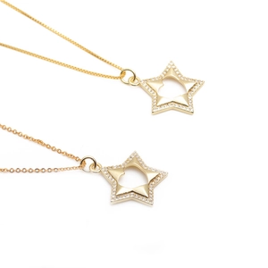 Elegant Copper Hollow Star Pendant Necklace With Heart Center Zirconia Pavé Fashion Jewelry For Women
