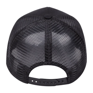Classic black mesh trucker hat with breathable snapback design and adjustable closure