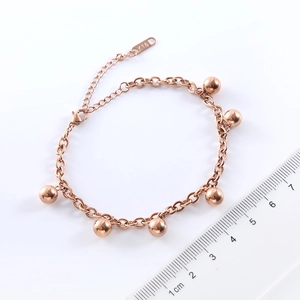 Elegant rose gold stainless steel ball tassel chain bracelet with heart charm and ruler