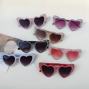 Chic heart-shaped kids sunglasses with rhinestone frames in seven assorted trendy colors