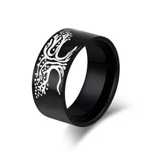 Bague Arbre de Vie Nordique en Acier Inoxydable Homme Style Viking Vintage Large Bande Noir Argent Poli Bijoux de Mode Cadeau