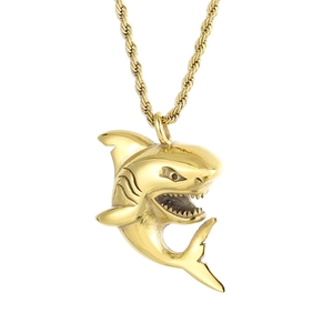 Shark Pendant Necklace Stainless Steel Hip Hop Animal Jewelry With Twisted Rope Chain For Men Trendy Personality Style