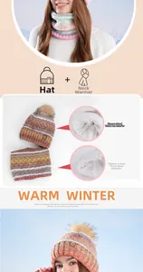 Détail de la doublure polaire épaisse et du tricot dégradé sur le bonnet et l'écharpe
