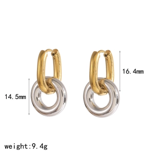 Detail shot of two-tone 18k gold and silver earrings with size and weight dimensions