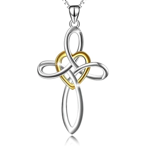 Heart Cross Pendant Necklace Celtic Knot Copper Elegant Religious Jewelry Gift For Women Minimalist Fashion Accessory