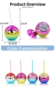 Detail view of 10.8cm disco ball cup with size specs and gradient color variants
