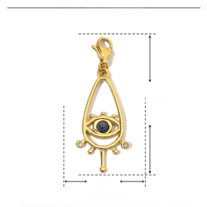 Detailed dimensions and weight specifications for gold evil eye pendant in stainless steel