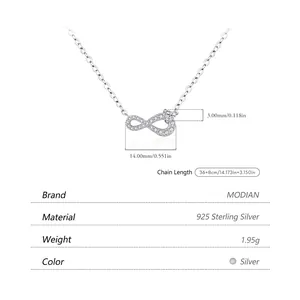 Classic S925 sterling silver infinity necklace with sparkling zircon and dimension labels