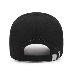 Quick-dry breathable baseball cap in black with adjustable strap and metal buckle