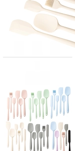 Detail showing food-grade silicone kitchen utensil set heat resistant from -40 to 230C