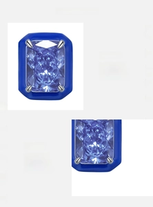 Detail of S925 silver stud earring featuring 5A ice-cut blue zircon and enamel inlay