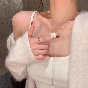 Élégant Long Collier À Pompons En Künstliche Perles Pour Femmes Avec Pendentif Étoile Feu D'Artifice Zircon Flocon De Neige Bijoux