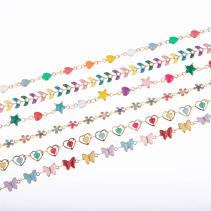 Bracelets en acier doré 18K avec breloques colorées en émail cœur et étoile