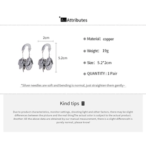 Detailed size specifications of heavy metal sequins U-shaped silver needle leaf earrings