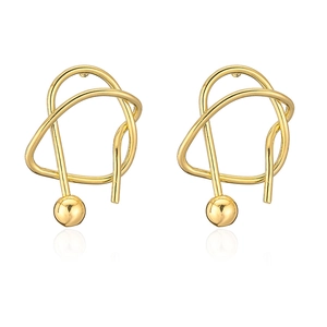 Detailed view of 18K gold plated earrings with irregular geometric wire and bead