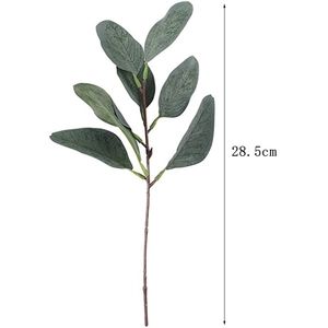 Detailed view of artificial eucalyptus stem with realistic grey-green leaves and 28.5cm height