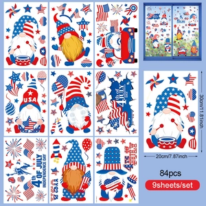 9 sheets of 84 US Independence Day gnome window clings with stars and stripes design