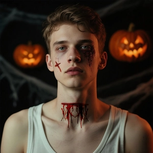 Realistic Halloween scar tattoo stickers with bloody wound effects for party makeup
