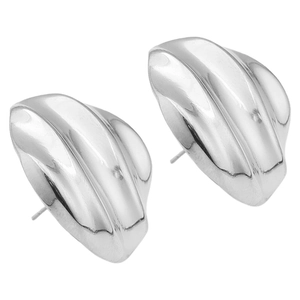 Detailed macro shot of silver stainless steel earrings with irregular wrinkled texture