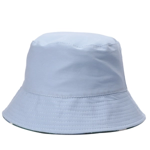 Light blue cotton bucket hat with reinforced brim stitching and reversible design