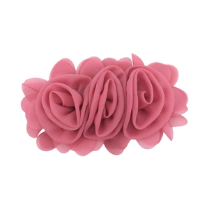 Detail of pink chiffon fabric handmade triple rose flowers hair accessories for girls