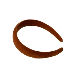 Brown velvet padded headband for women with a minimalist wide design in caramel finish