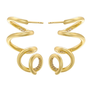 18K gold-plated spiral snake earrings with cubic zirconia inlay and polished finish