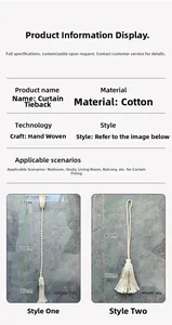 Size chart showing dimensions for hand-woven cotton rope curtain tie-backs with tassels