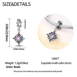 Octagon star bead charm with pink zircon inlay and dimensions 23.9mm by 13mm