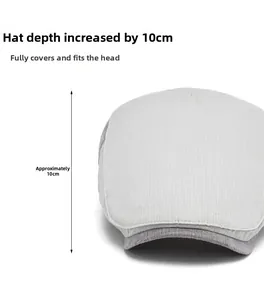 Detail view of the light grey flat cap showing the reinforced 10cm depth and fabric texture