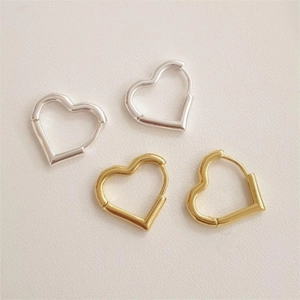 925 Sterling Silver Heart Shaped Huggie Earrings Minimalist Polished Fashion Jewelry For Women Korean Style