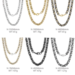 Detailed comparison of 6mm Byzantine steel necklaces in various colors and lengths