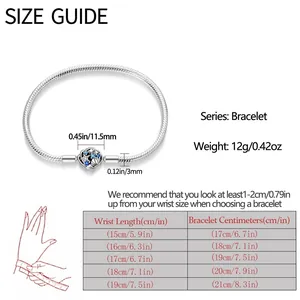 Detailed size chart for Tree of Life charm bracelet with clasp and thickness dimensions
