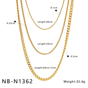 Detailed view of layered gold chain necklaces with specific length and weight dimensions