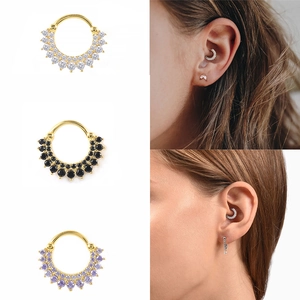 S925 sterling silver hoop earrings with double row cubic zirconia in three colors